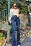 Eva Wide-Leg Dark Blue Flare Super High-Waisted Women's Jeans Pants - 3