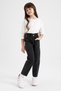 Girl's Slouchy Fit Paperbag Waist Fit Jean Trousers - 4