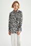 Loose Fit Patterned Long Sleeve Shirt Tunic T0609Az22Au - 5