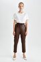 High Waist Faux Leather Trousers with Jogger Pockets - 6