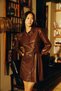 Shirt Collar Faux Leather Long Sleeve Mini Dress Z0097az22au