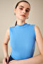 Women's Blue Ribbed Camisole Sleeveless Blouse - 4