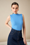 Women's Blue Ribbed Camisole Sleeveless Blouse