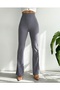 Women's Black High Waist Flared Leg Scuba Diving Fabric Tights Trousers - 2