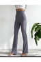 Women's Black High Waist Flared Leg Scuba Diving Fabric Tights Trousers
