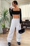 Square Neck Long Sleeve Stretchy Crop Blouse - 4