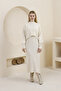 Women's Beige Knitwear Fabric Dress Sweater Set - 4