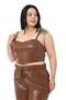 Plus Size Adjustable Thin Strap Crop Leather Brown Bustier - 4