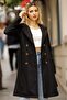 Women's Black Buttoned Water-Repellent Belted Trench Coat with Belted Sleeves - 4