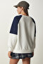 Woman's White Navy Blue Block Color Raised Sweatshirt HF00448 - 4