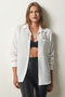 Women's White Oversize Linen Ayrobin Shirt DD01222 - 3