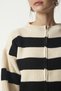 Women's Cream Black Zippered Striped Knit Cardigan MC00246 - 5