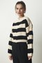 Women's Cream Black Zippered Striped Knit Cardigan MC00246