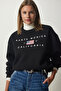 Women's Black Embroidered Raised Knitted Sweatshirt HF00449 - 2