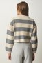 Women's Cream Gray Zippered Striped Knit Cardigan MC00246 - 4
