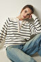 Women's Bone Black Buttoned Lapel Striped Knit Sweater LX00040 - 4