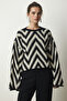 Women's Black Cream Pattern Spanish Sleeve Thick Knitwear Sweatshirt YU00006 - 5