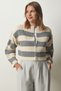 Women's Cream Gray Zippered Striped Knit Cardigan MC00246 - 2