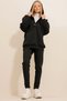 Women's Black 3 Thread Ribbon Hood and Snap Closure Tracksuit Set ALC-X11074 - 4