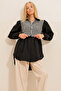 Women's Black-White Houndstooth Patterned Blocked Poplin Stamp Mix Shirt ALC-X11072 - 3