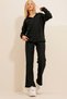 Women's Black Polo Collar Top and Palazzon Trousers Knitwear Bottom Top Set ALC-796-001 - 2
