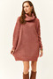 Women's Dusty Rose Ruffle Collar Soft Textured Knitwear Tunic Dress - 3