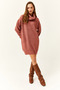 Women's Dusty Rose Ruffle Collar Soft Textured Knitwear Tunic Dress - 5