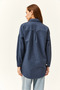 Women's Floral Indigo Sequin Sequin Detailed Oversize Stamp Shirt - 4
