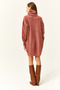 Women's Dusty Rose Ruffle Collar Soft Textured Knitwear Tunic Dress - 6
