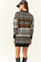 Women's Brown Patterned Soft Textured Knitwear Tunic Dress - 5