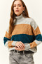 Women's Gray Hair Knit Detailed Striped Soft Textured Knitwear Sweater