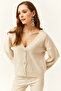 Women's Stone Buttoned Soft Textured Knitwear Cardigan Hrk- 19000253 - 3