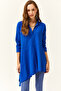 Women's Cobalt Blue Shirt Collar Asymmetrical Tunic - 3