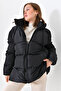 Women's Black Hooded Puffer Coat - 7