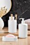 Line Pattern White 3-Piece Bathroom Set Soap Dispenser Toothbrush Holder Liquid Soap Dispenser 235 - 2