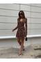 Long Sleeve V-Neck Leopard Print Dress - 5