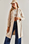 Women's Beige Single Button Belted Lined Cashmere Coat 60031026 - 5