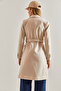 Women's Beige Single Button Belted Lined Cashmere Coat 60031026 - 4