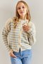 Women's Beige Baby Blue Hair Braided Striped Knitwear Cardigan 20234206 - 5