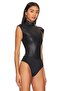 Women's Black Faux Leather Bodysuit - 3