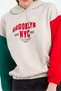 Women's Embroidered Waist Elasticated Contrast Colored 3 Thread Fleece Hooded Sweatshirt