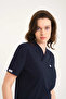 Lycra Scrubs Navy Blue Envelope Collar Doctor Nurse Jersey Single Top - 2