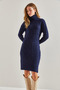 Women's Navy Blue Hair Braided Turtleneck Knitwear Dress 20234234 - 3