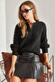 Women's Black Braided Buttoned Knitwear Sweater 20234244 - 6