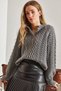 Women's Anthracite Hair Braided Buttoned Knitwear Sweater 20234244 - 3