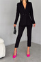 Black Double-Breasted Blazer Jacket Carrot Trousers Suit - 5