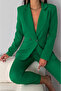 Green Double-Breasted Blazer Jacket Suit with Carrot Trousers - 3