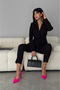 Black Double-Breasted Blazer Jacket Carrot Trousers Suit - 2