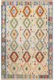 Beige Blue Themed Traditional Motif Mixed Shape Patterned Vintage Decorative Carpet 1973