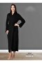 Women's Black Design Cotton Long Belted Dressing Gown